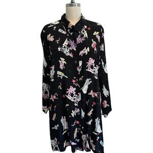 Loco Linda Retro Celebration Button Up Frankie Flyaway Tunic Top Large